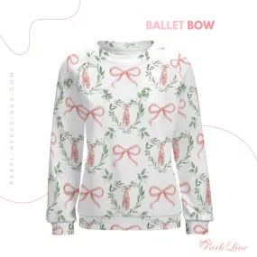 Ballet Bow Women’s Raglan Crewneck Sweatshirt | Floral Heart Wreath Top | Cozy Autumn & Winter Crewneck