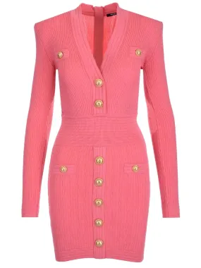 Balmain Ribbed-Knit V-Neck Mini Dress
