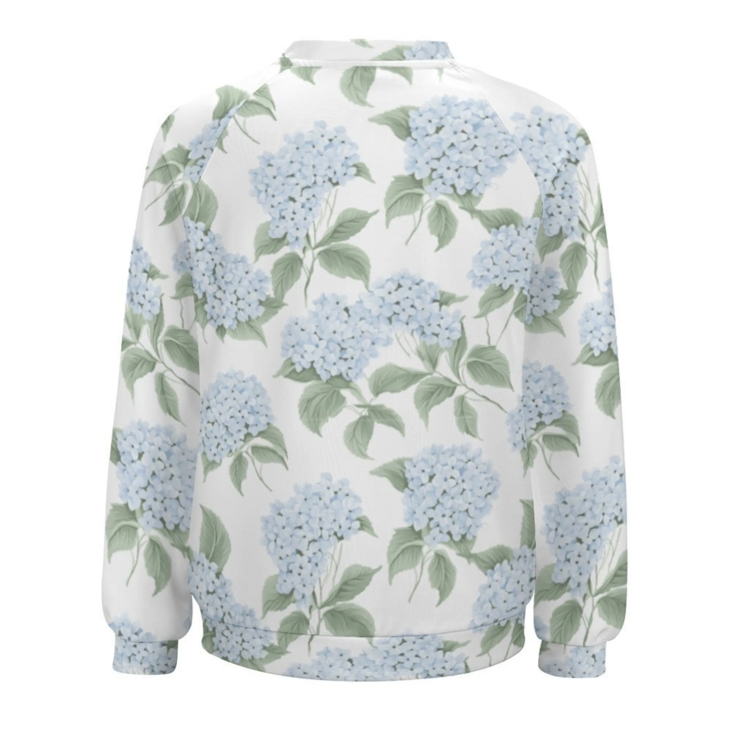 Blue Hydrangea Women's Raglan Crewneck Sweatshirt | Floral Heart Wreath Top | Cozy Autumn & Winter Crewneck