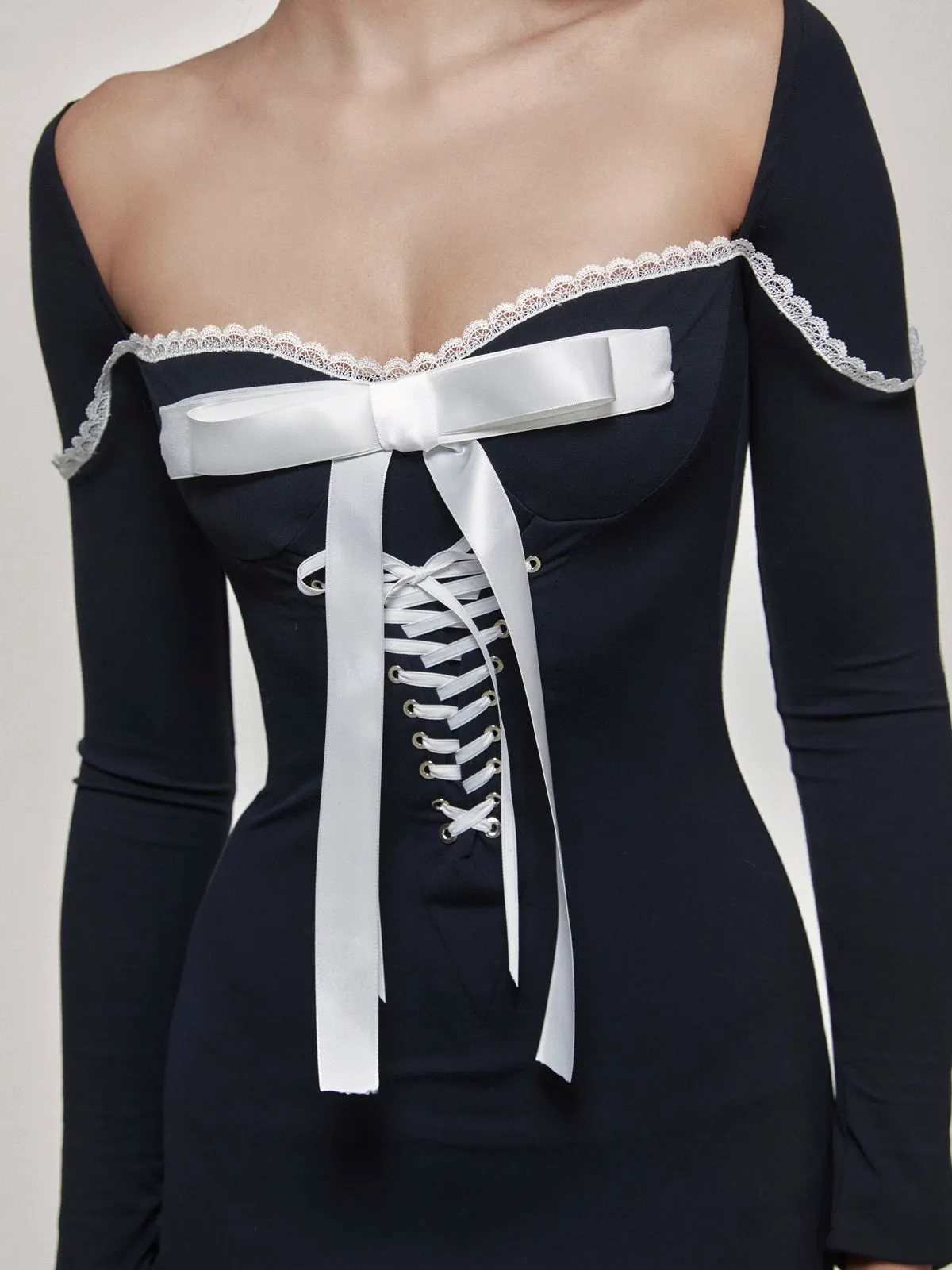 Bow Tie Knit Bodycon Square-Neck Dress