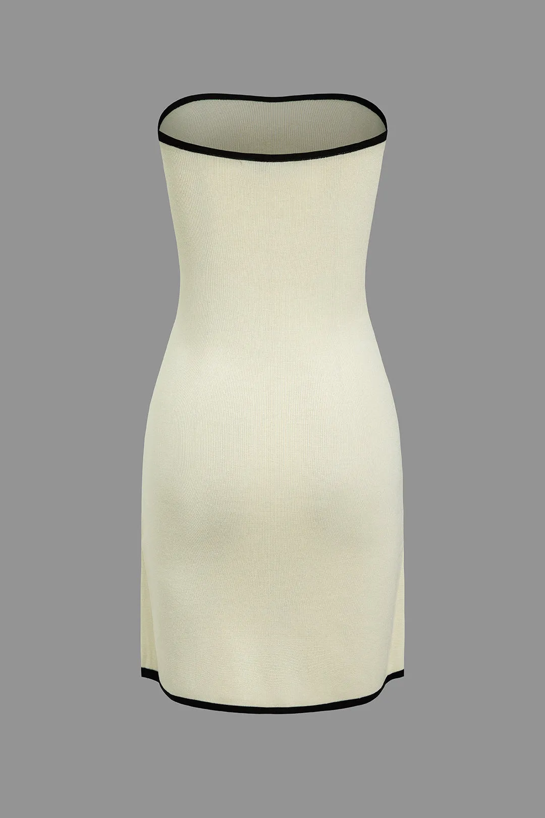Contrast Trim Knit Tie Front Strapless Mini Dress