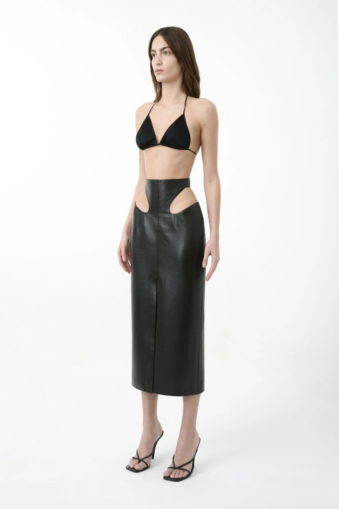 Eco Leather Cut-Outs Pencil Skirt