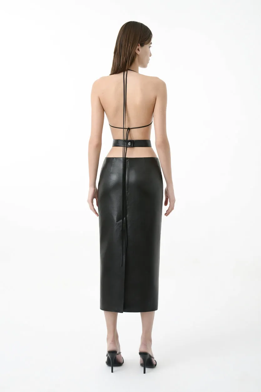 Eco Leather Cut-Outs Pencil Skirt