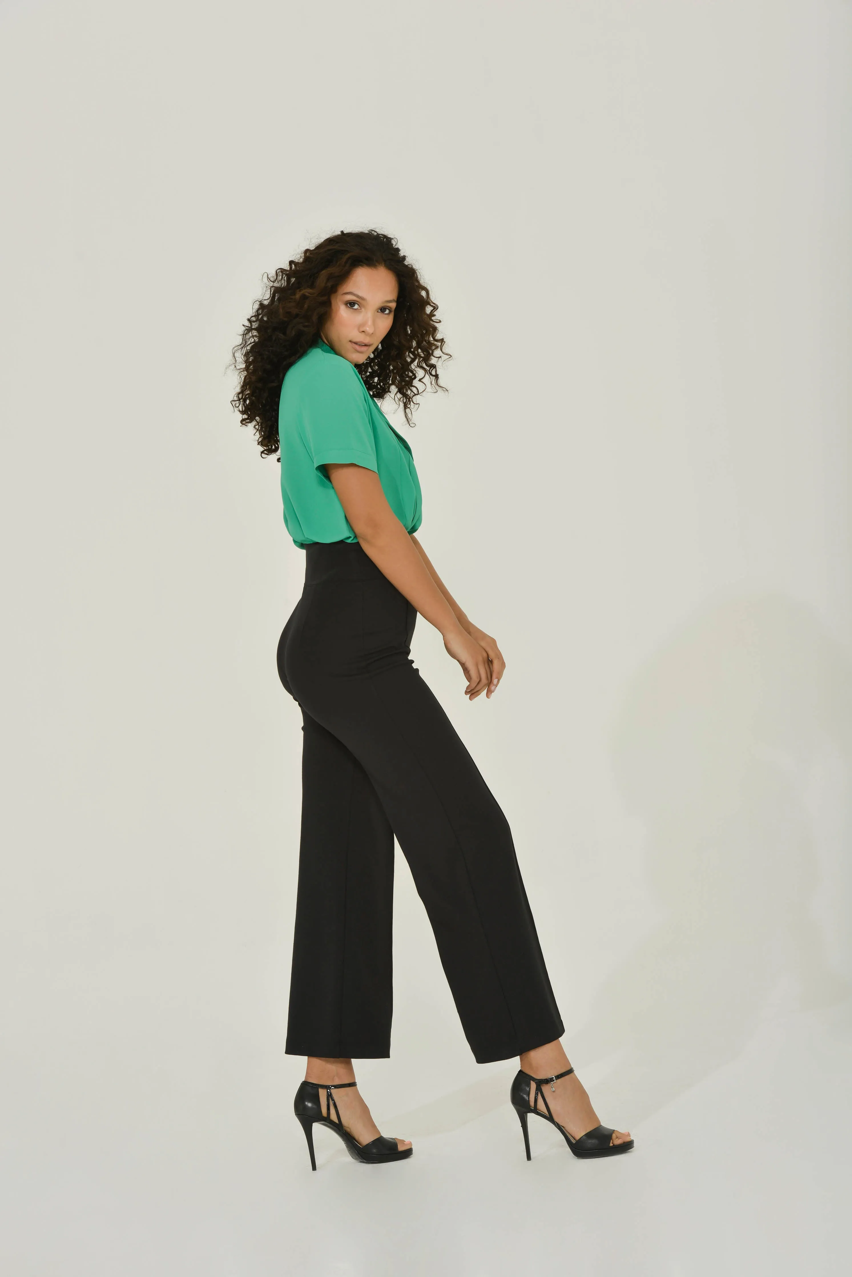 Emerald Green Split-Neck Short Sleeve Top