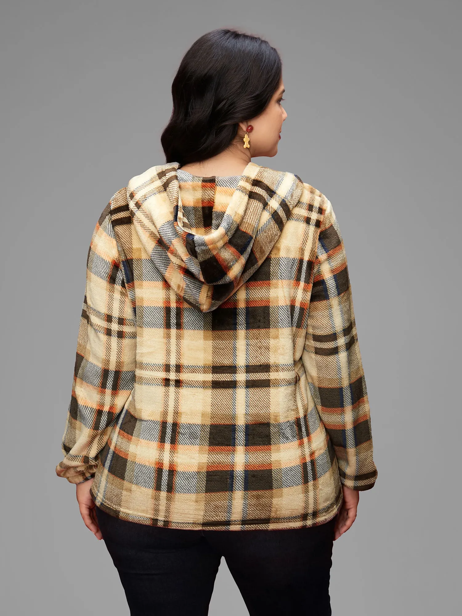 Fuzzy Pullover Plaid Hoodie