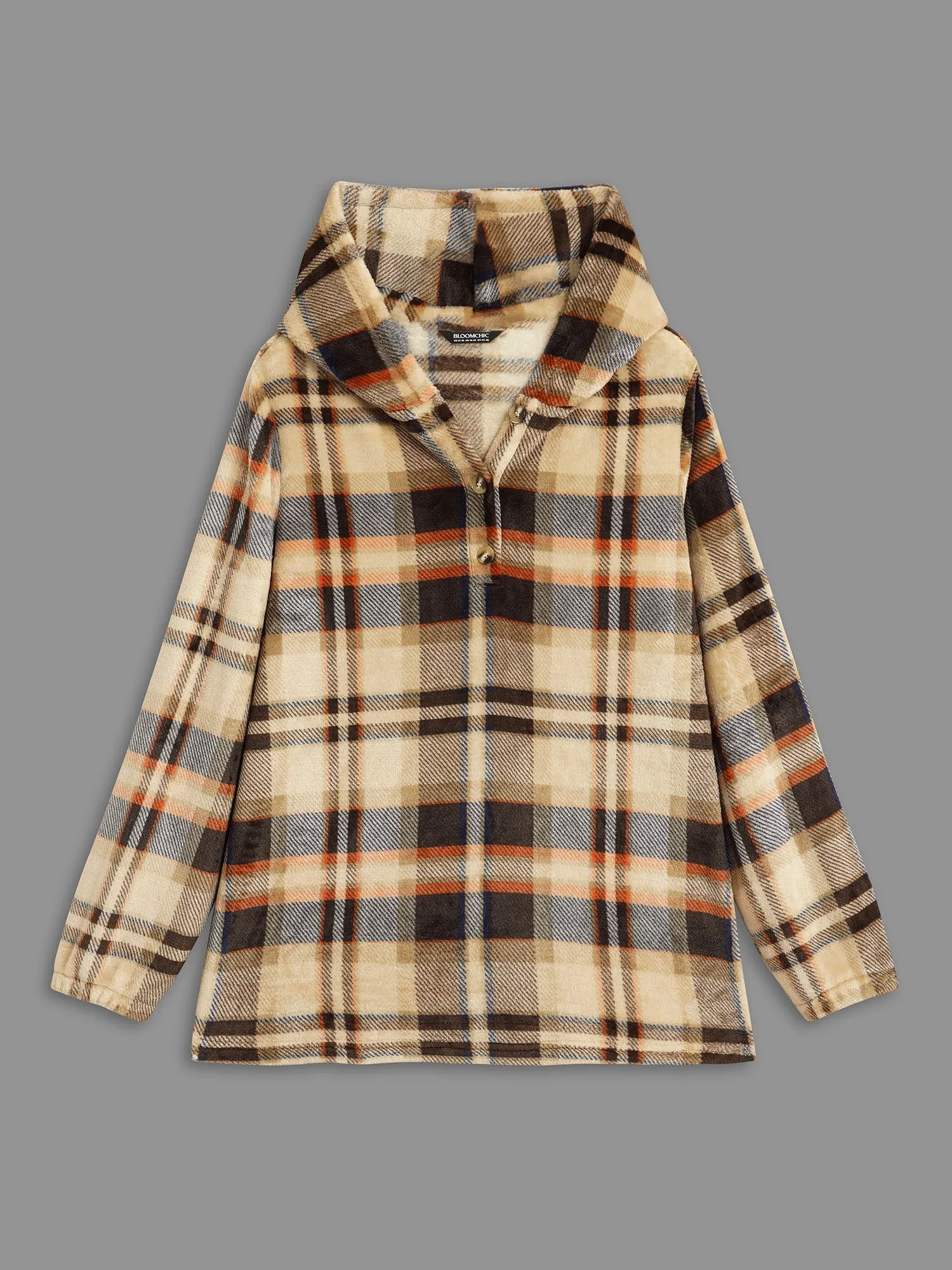 Fuzzy Pullover Plaid Hoodie