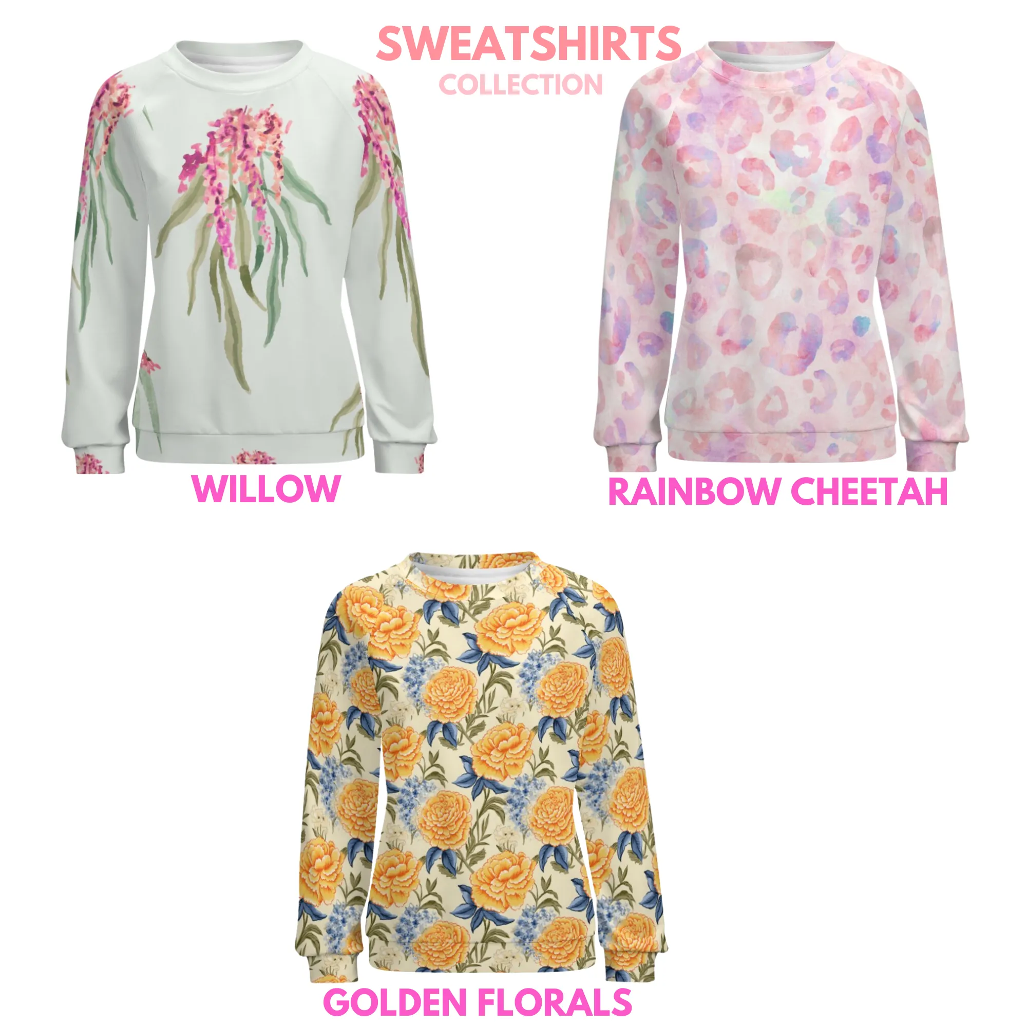 Golden Florals | Women’s Raglan Sweatshirt | Cozy Autumn & Winter Crewneck