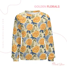 Golden Florals | Women’s Raglan Sweatshirt | Cozy Autumn & Winter Crewneck