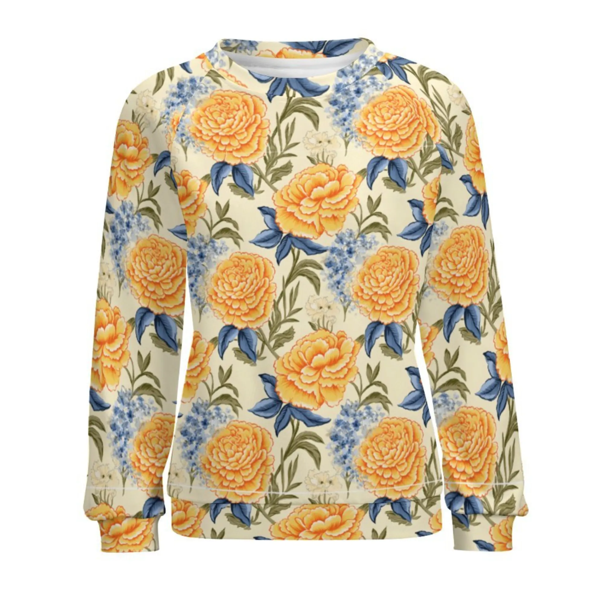 Golden Florals | Women’s Raglan Sweatshirt | Cozy Autumn & Winter Crewneck