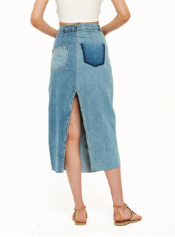 High Waist Color Matching Denim Skirt