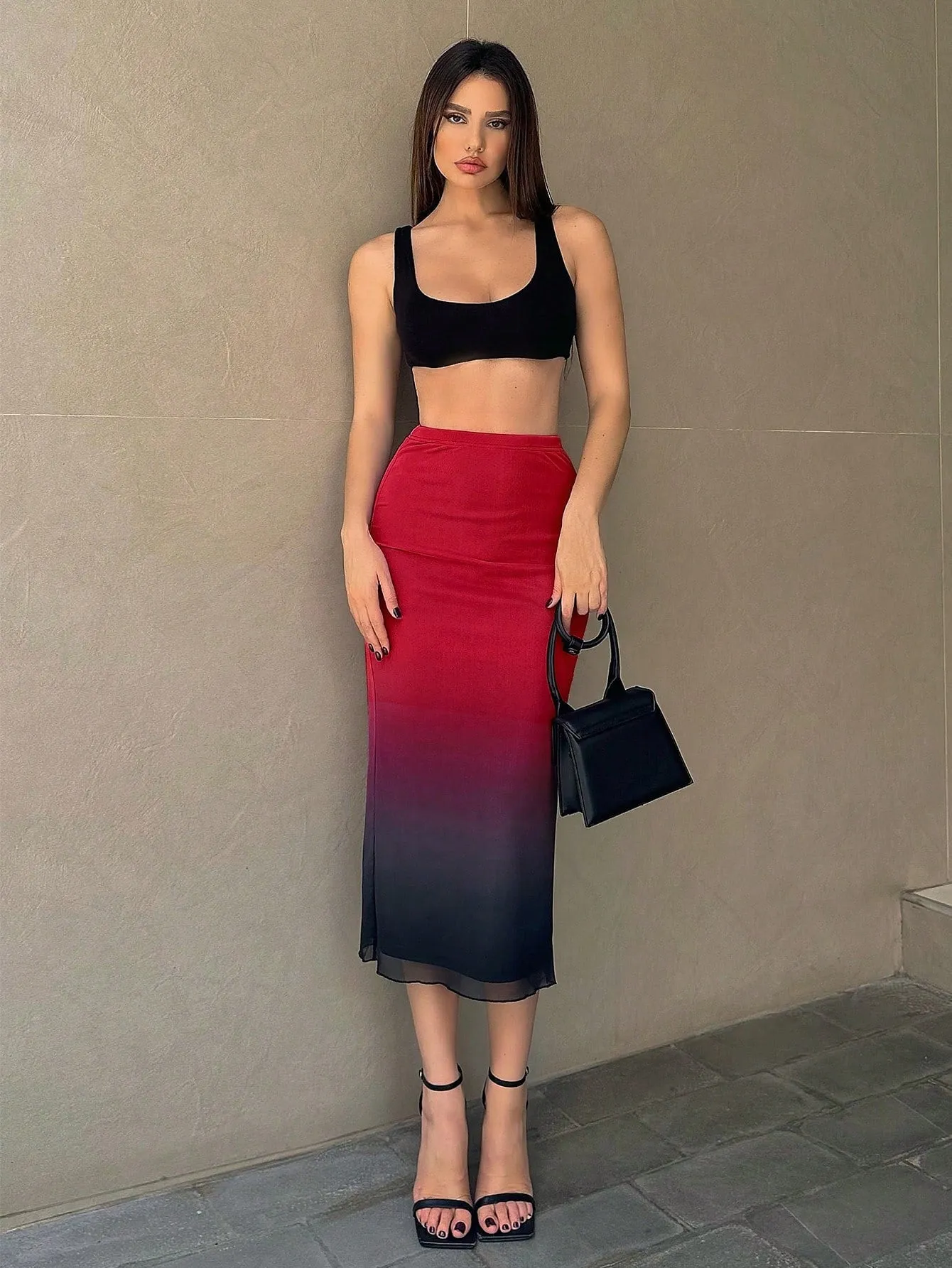 High Waist Gradient Mesh Overlay Skirt SS24- FD