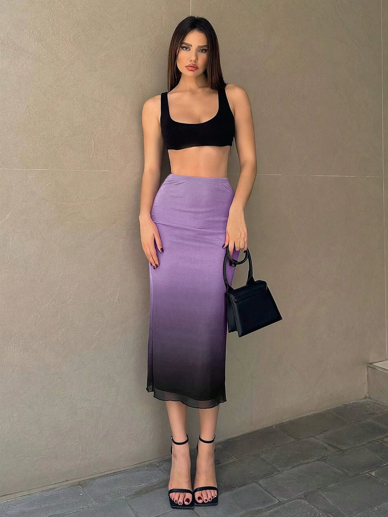High Waist Gradient Mesh Overlay Skirt SS24