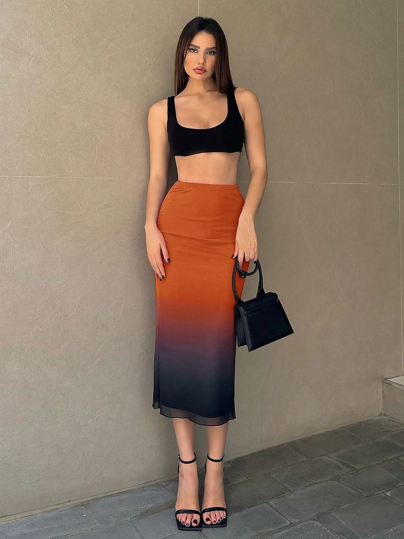 High Waist Gradient Mesh Overlay Skirt SS24