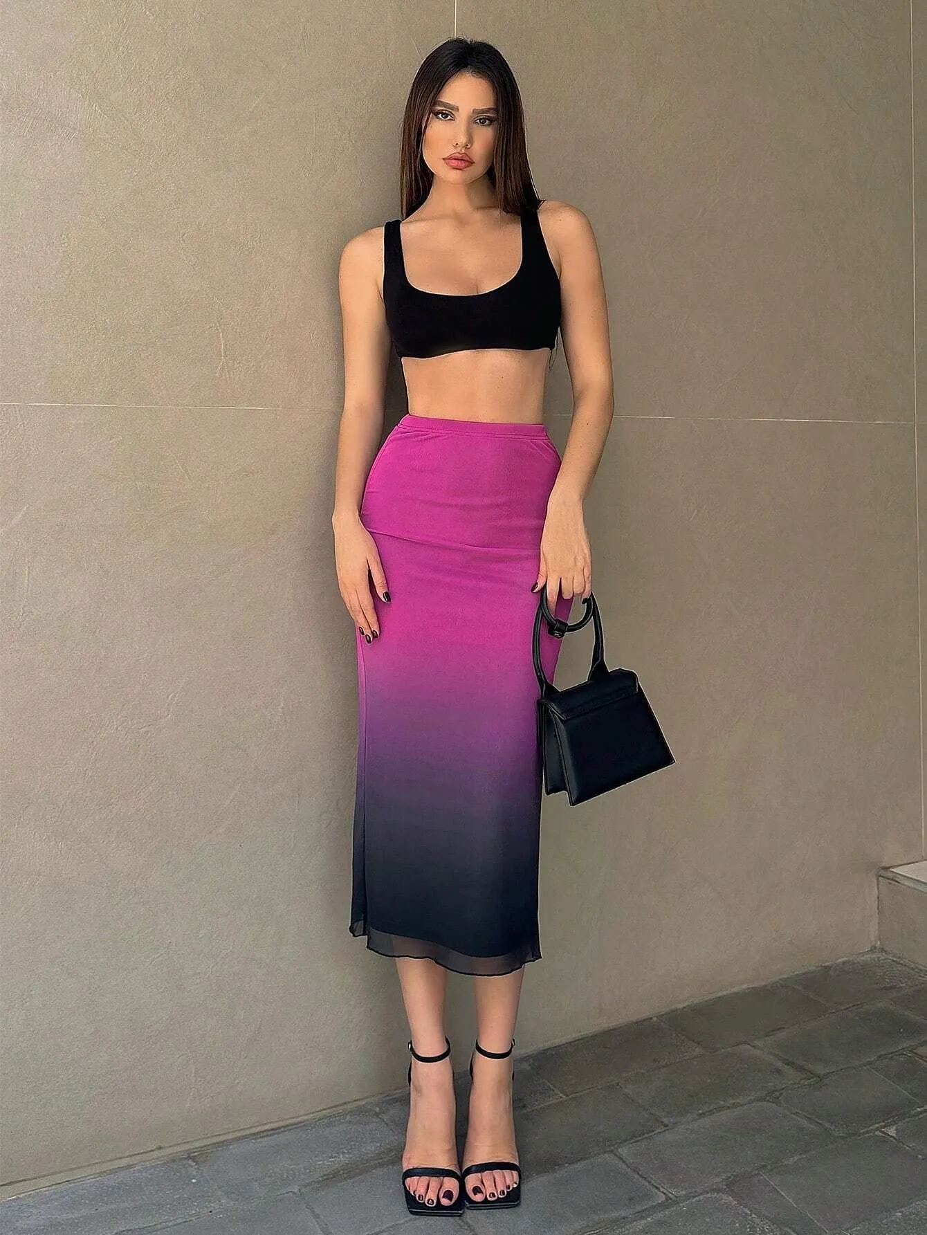 High Waist Gradient Mesh Overlay Skirt SS24