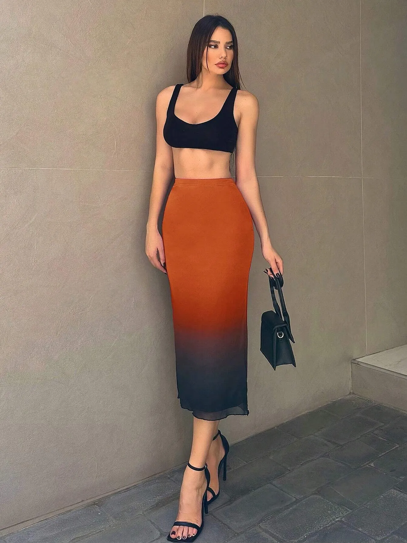 High Waist Gradient Mesh Overlay Skirt SS24
