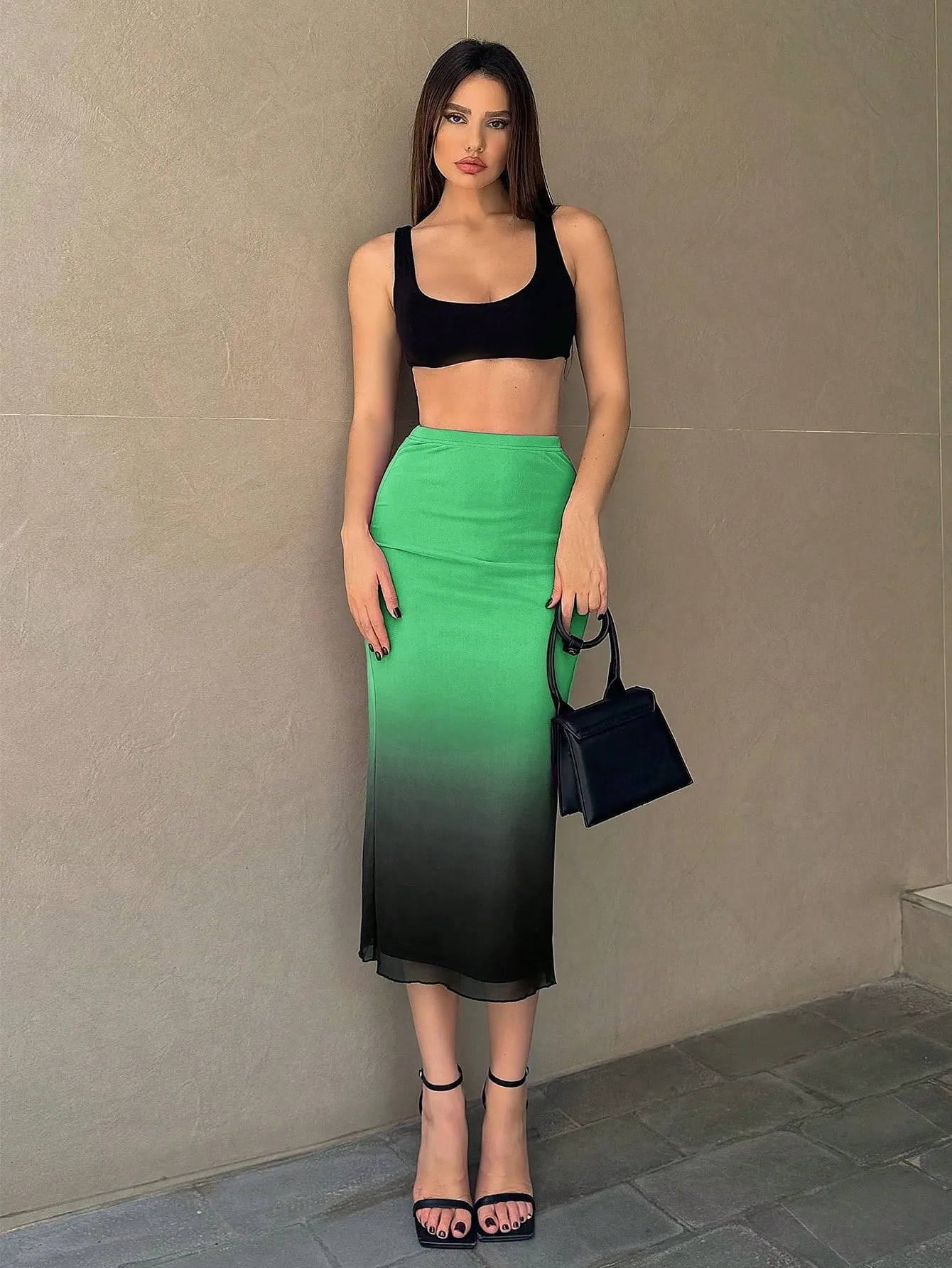 High Waist Gradient Mesh Overlay Skirt SS24