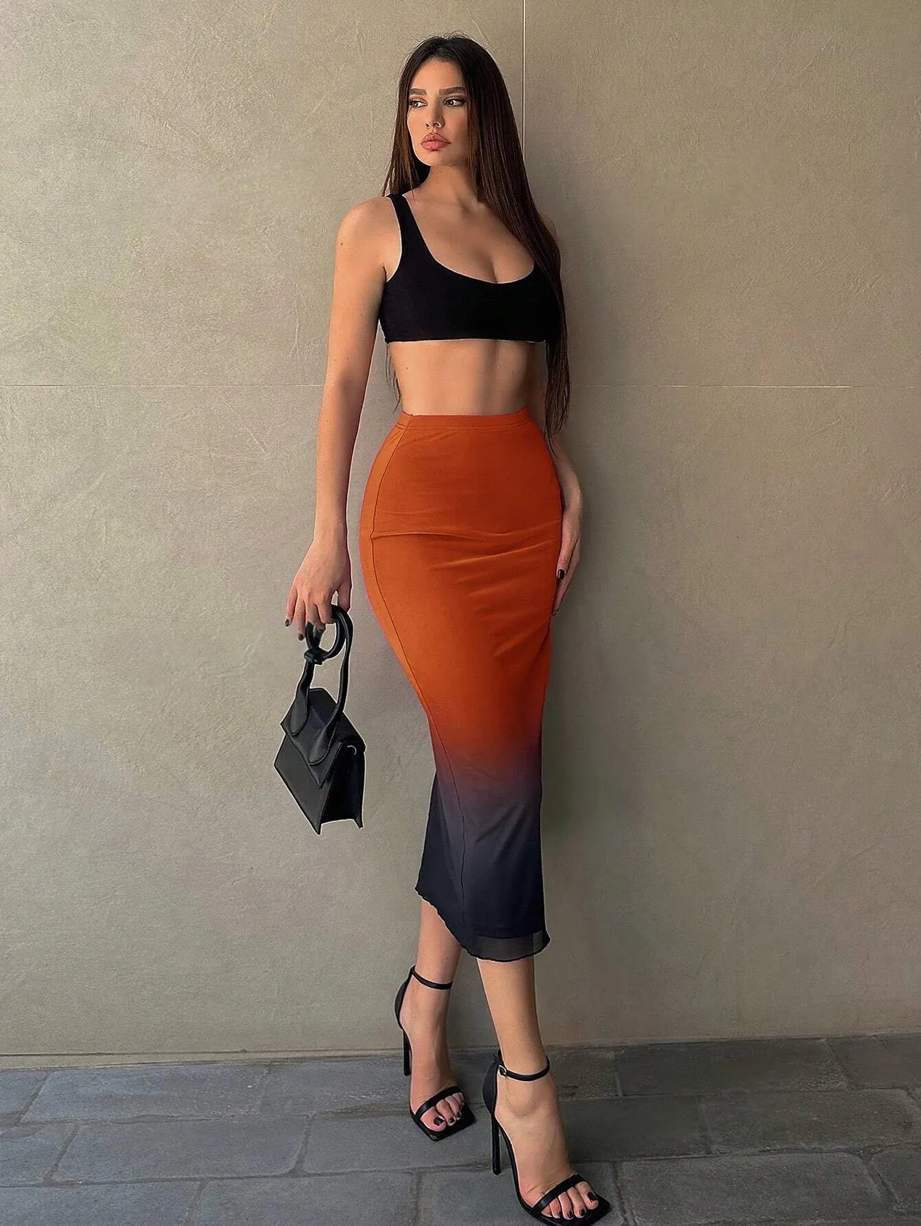 High Waist Gradient Mesh Overlay Skirt SS24