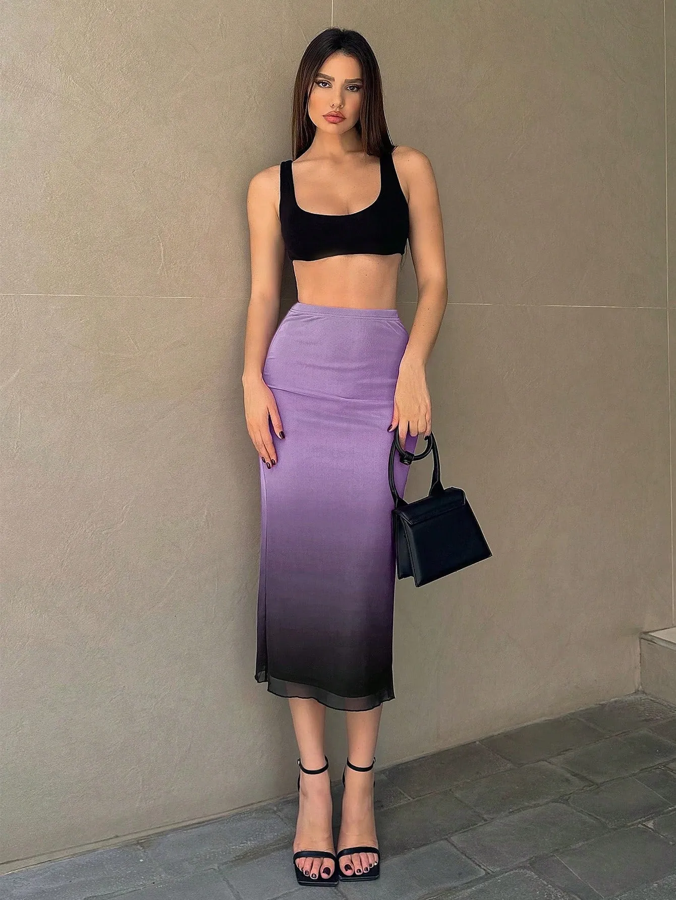 High Waist Gradient Mesh Overlay Skirt SS24