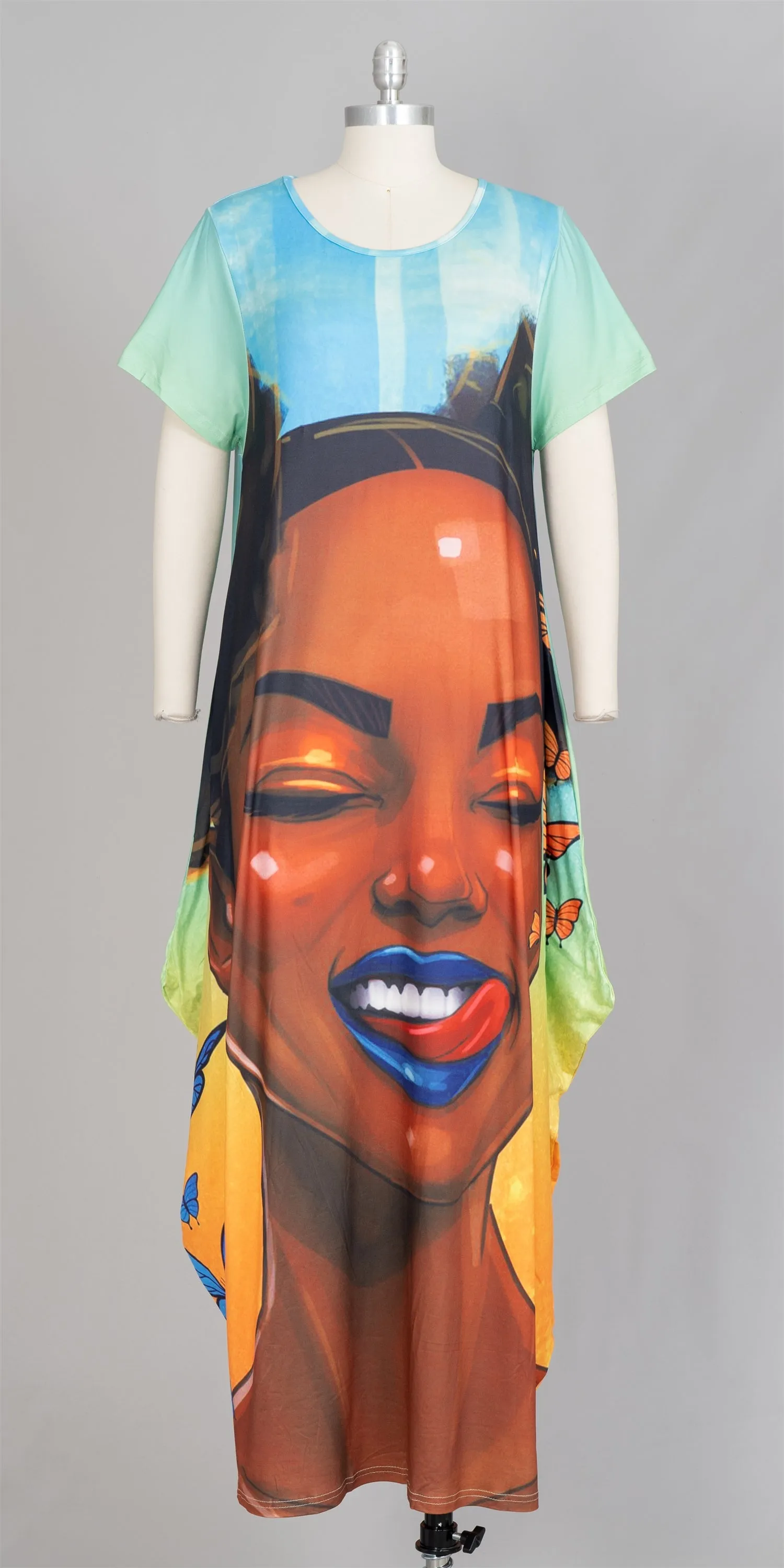 KaraChic CHH23022 Face Print Knit Maxi Dress