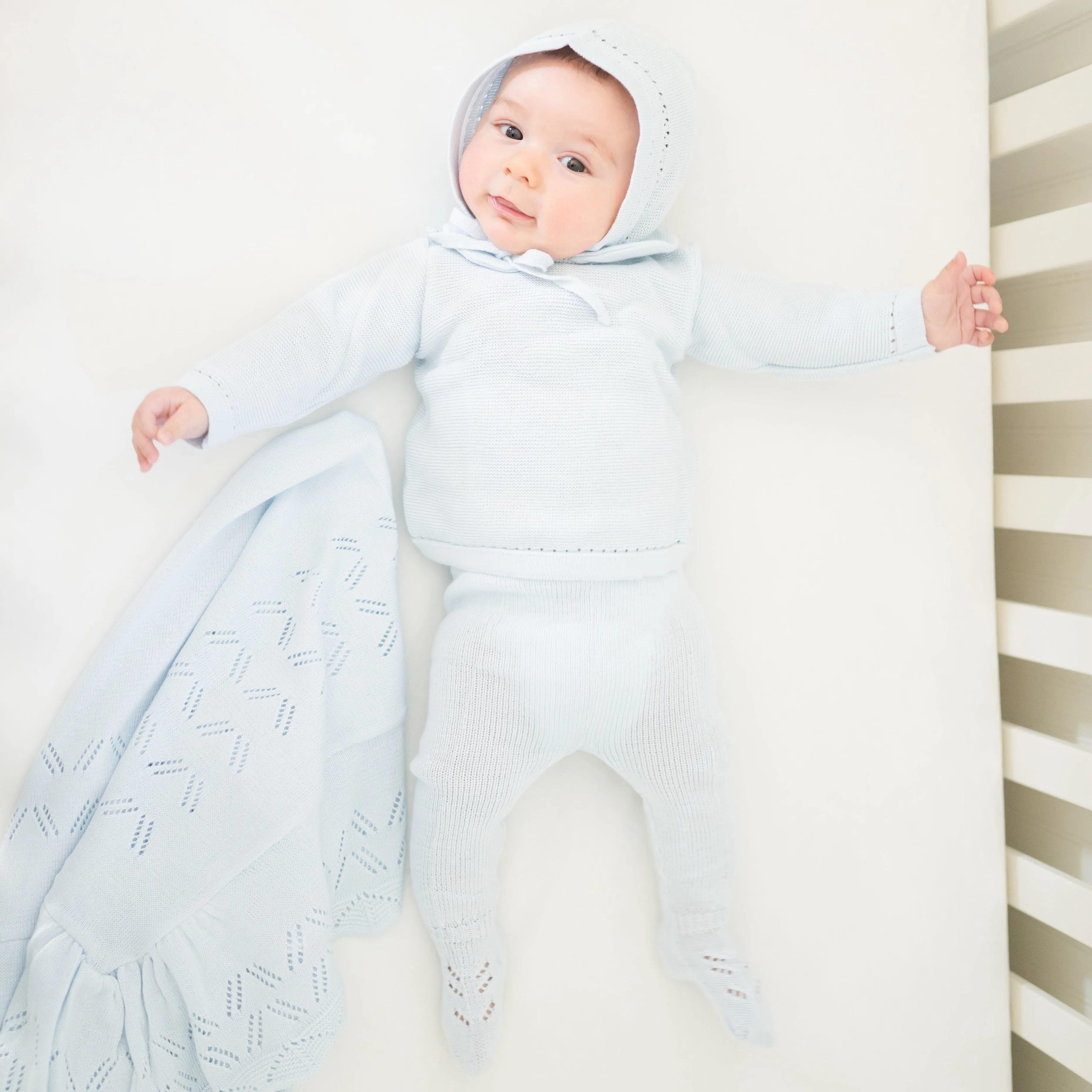 Knit Baby Boy Sweater & Stockings Set - Light Blue