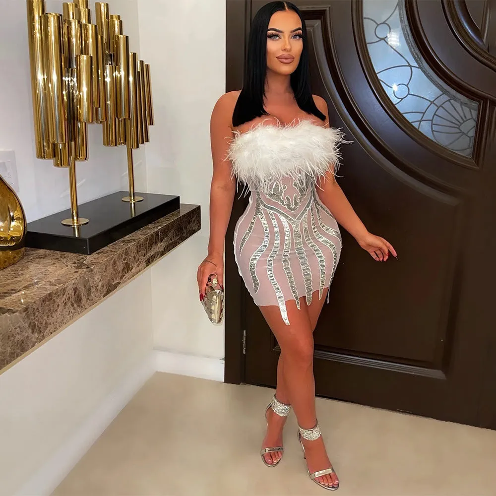 MALYBGG Trendy Furry Strapless Bodycon Dress 900565LY