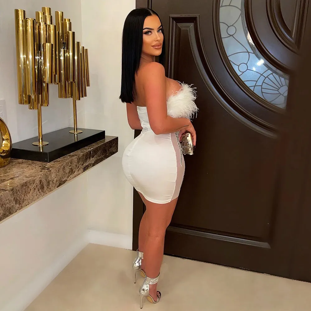 MALYBGG Trendy Furry Strapless Bodycon Dress 900565LY