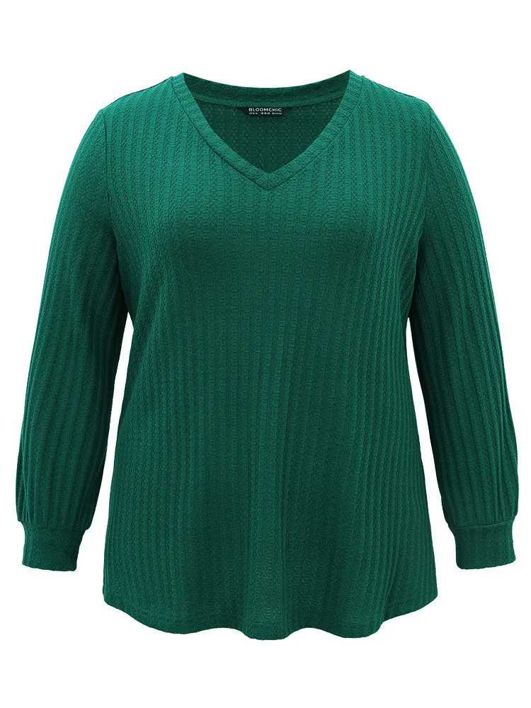 Plain Texture V Neck Jacquard T-shirt