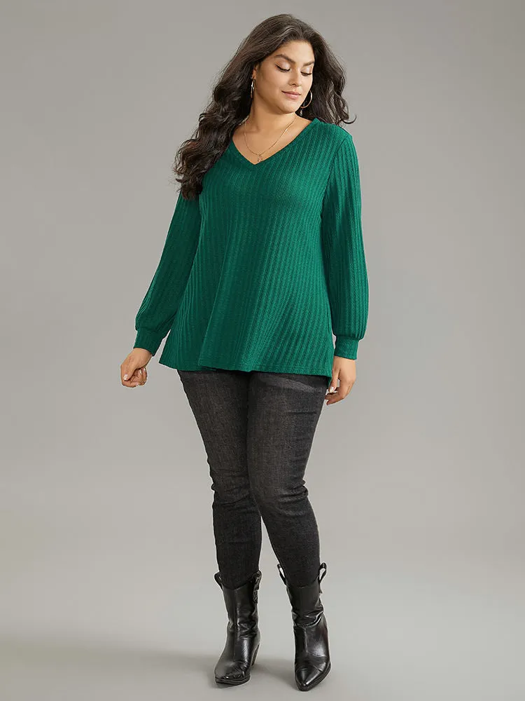 Plain Texture V Neck Jacquard T-shirt