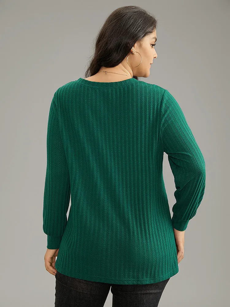 Plain Texture V Neck Jacquard T-shirt