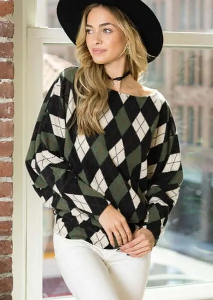Printed Argyle Hacci Top Made in USA - Clearance Final Sale