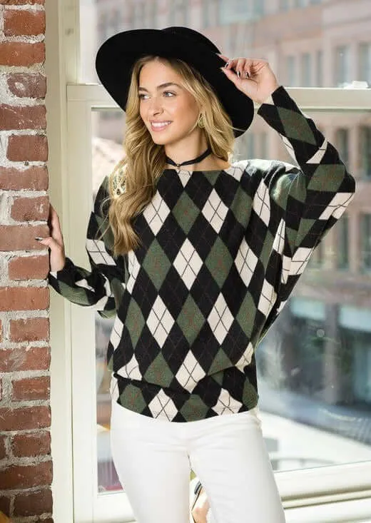 Printed Argyle Hacci Top Made in USA - Clearance Final Sale