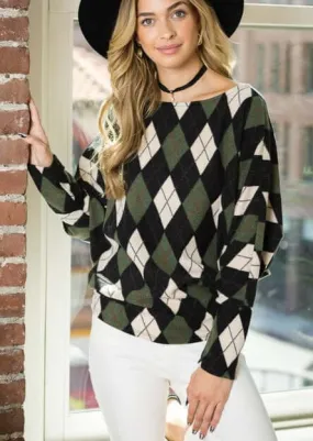 Printed Argyle Hacci Top Made in USA - Clearance Final Sale