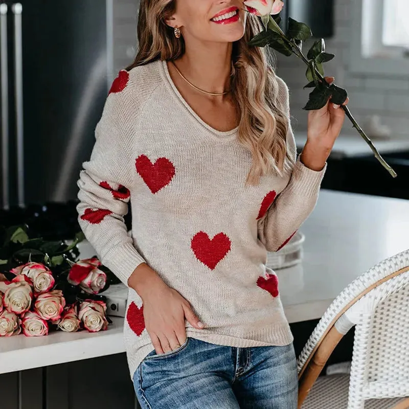 Scoop Neck Cold Shoulder Girly Hearts Sweaters