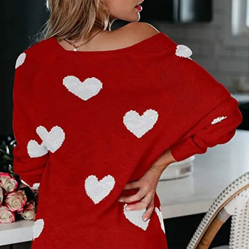 Scoop Neck Cold Shoulder Girly Hearts Sweaters
