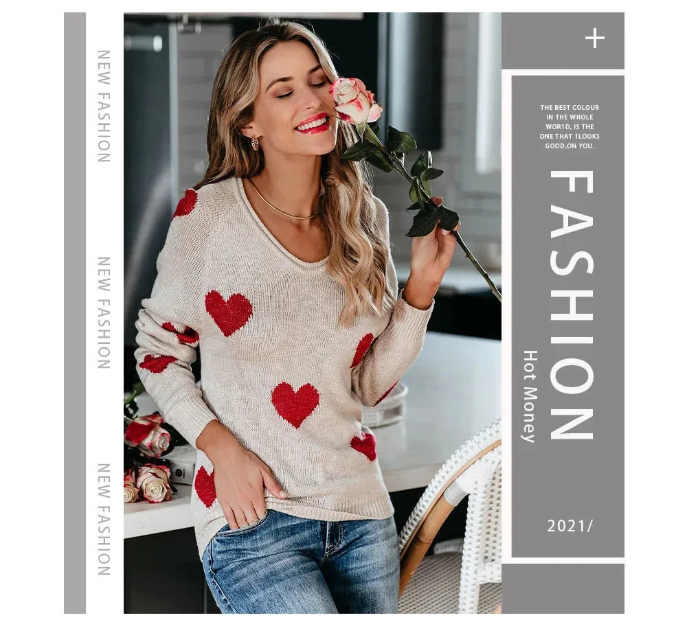 Scoop Neck Cold Shoulder Girly Hearts Sweaters