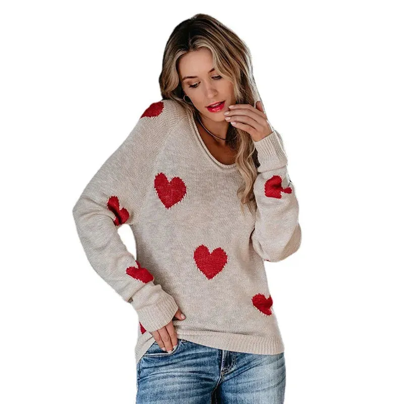 Scoop Neck Cold Shoulder Girly Hearts Sweaters