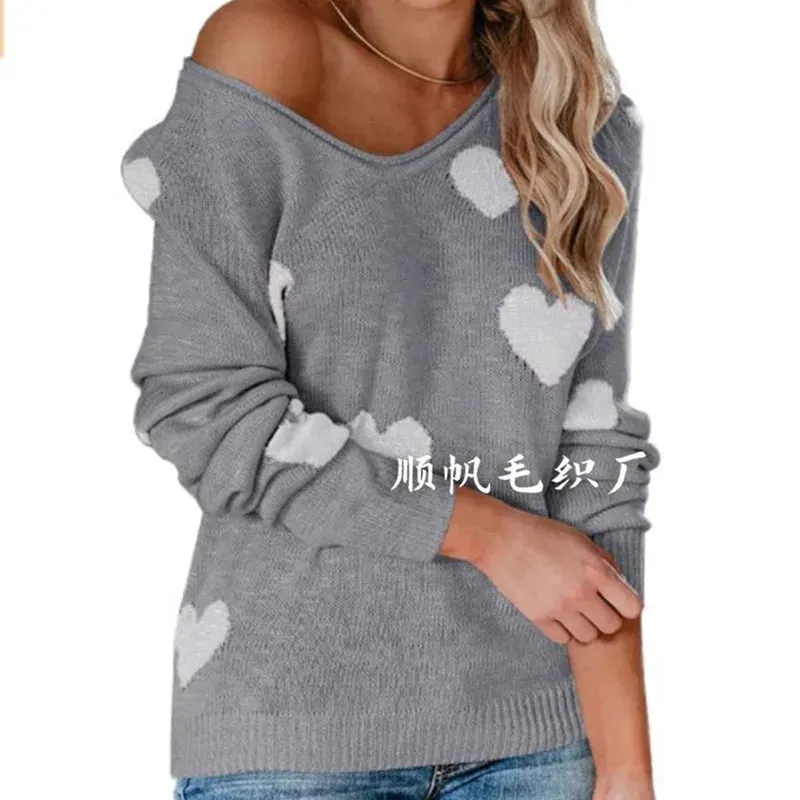 Scoop Neck Cold Shoulder Girly Hearts Sweaters