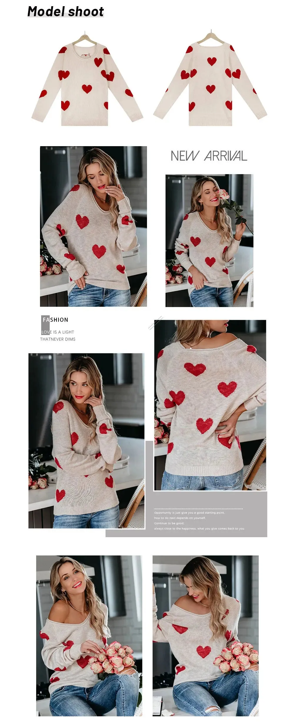 Scoop Neck Cold Shoulder Girly Hearts Sweaters