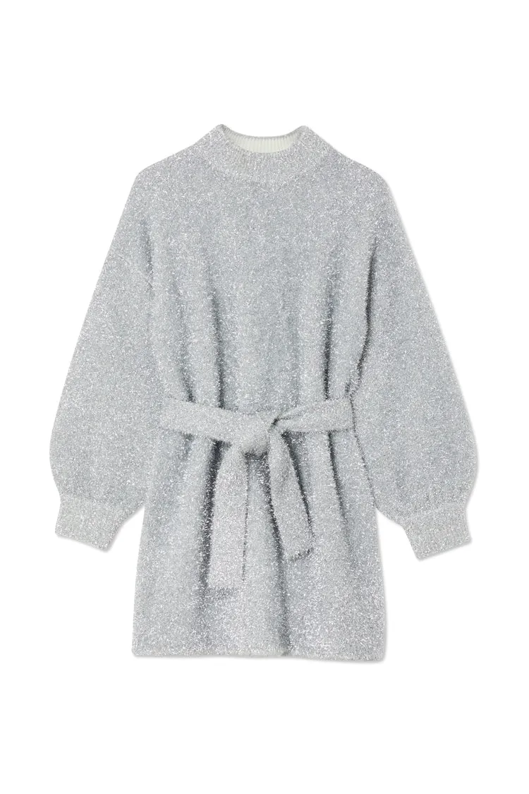 Silver Lyon Tinsel Belted Mini Dress