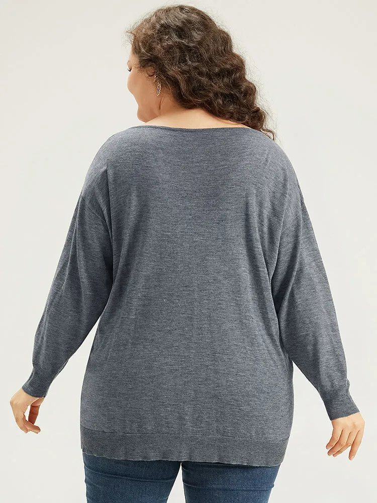 Supersoft Essentials Heather Pearl Beaded V Neck Pullover