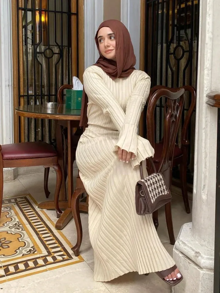 Toleet-New Elegant Knit Soft Pleated Women Dress Winter Fashion O-neck Lace-Up White Black Sweater Dress Female Chic Party Dress