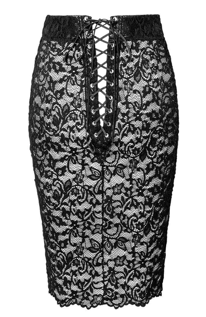 Wet look X lace pencil skirt - Nymphomania
